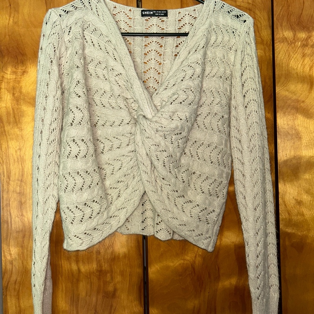 SHEIN Beige Twist Front Knit Sweater